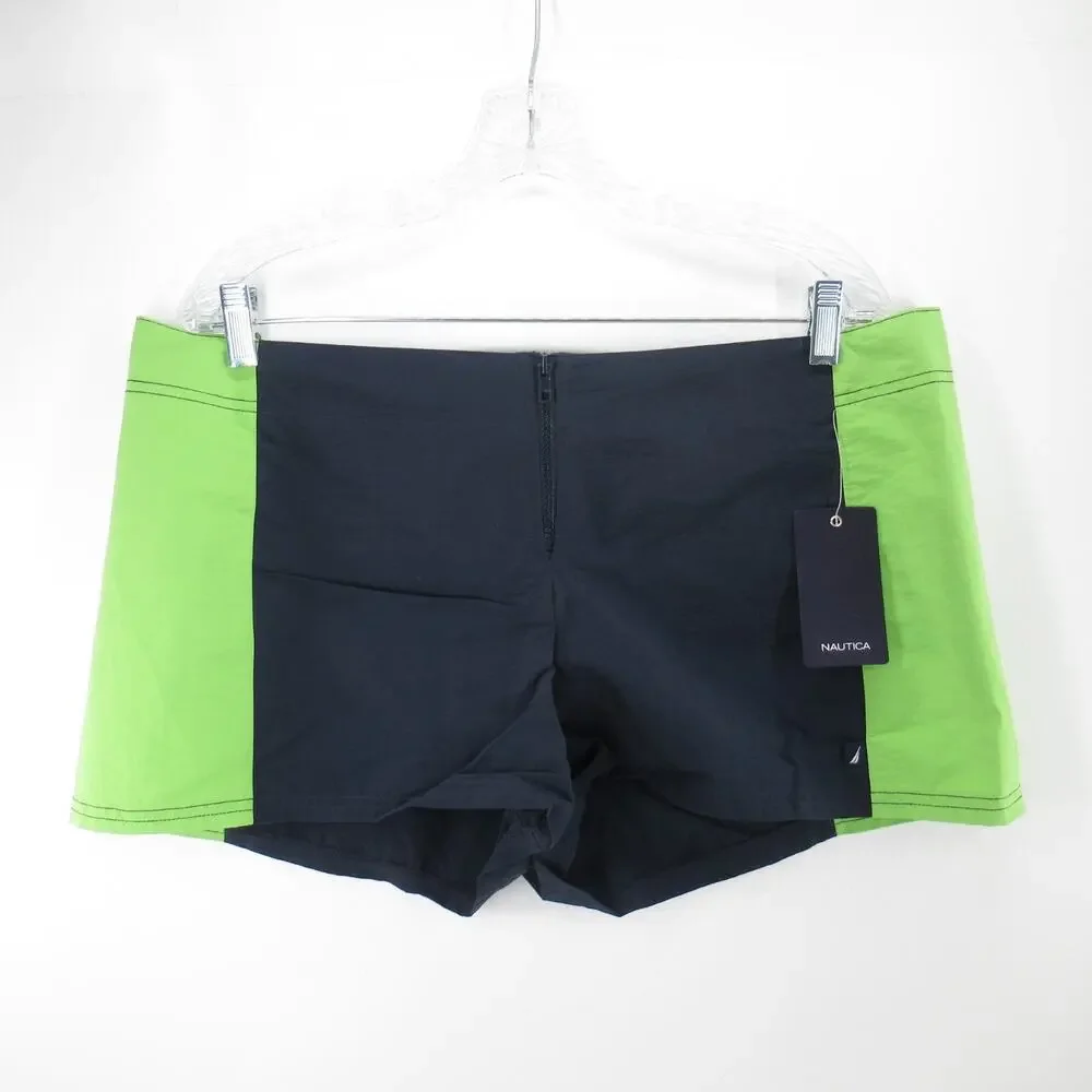 Nautica Swim Trunks Shorts Men XL Green Charcoal Nylon Front Zip